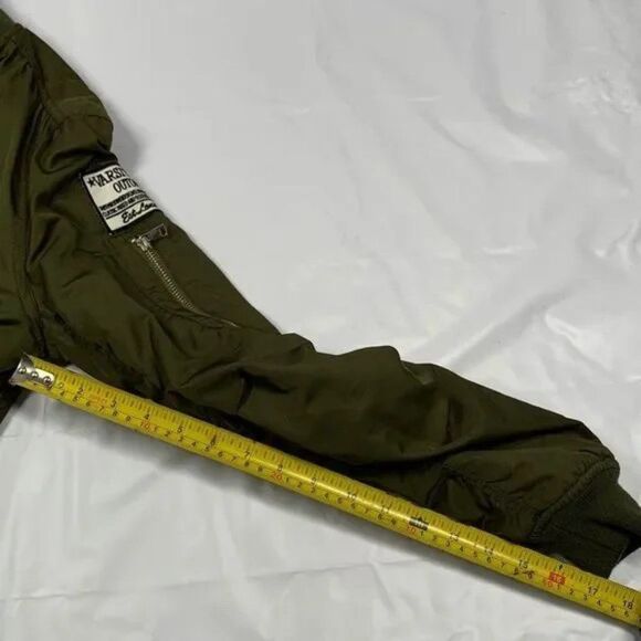 TopShop Bomber Jacket - Army Olive Green with Moto Patches Women's Size US 4 - Picture 6 of 10